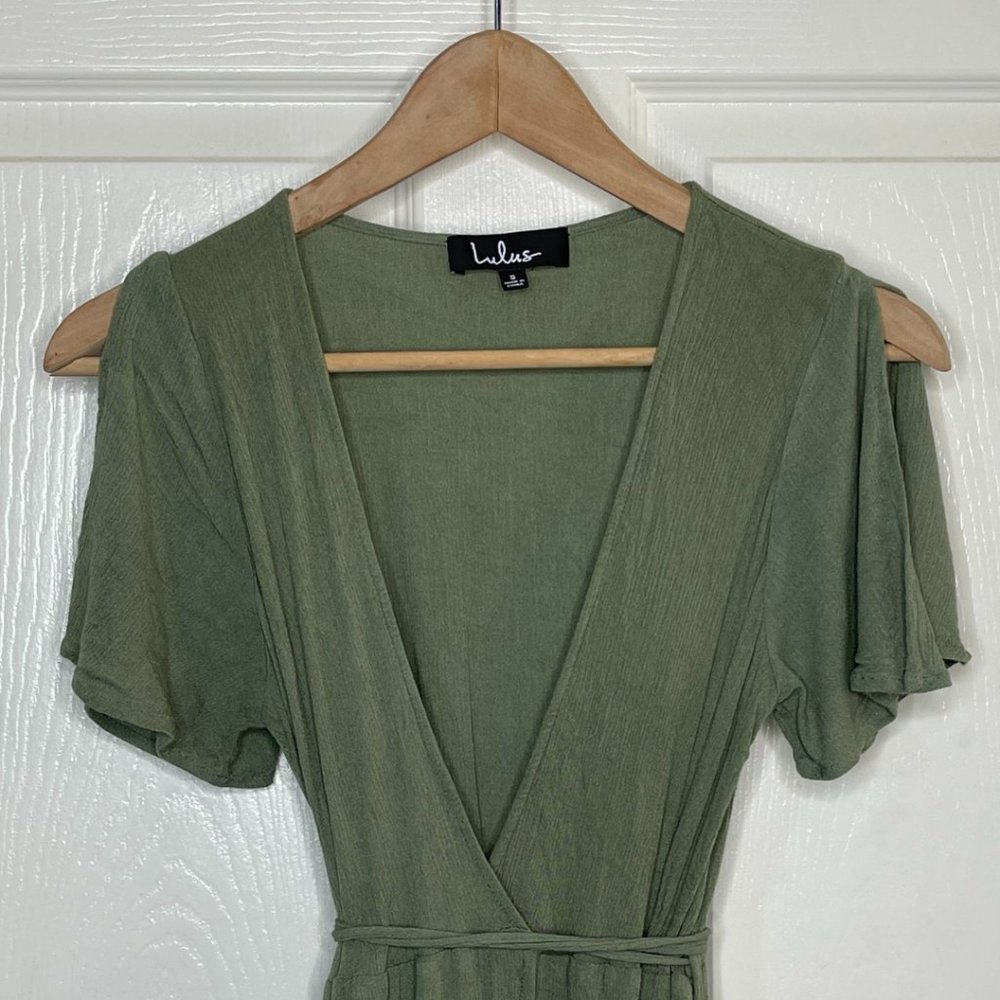 👗 LULU'S | Much Obliged Washed Olive Green Wrap Maxi Dress | Size S - Picture 5 of 12